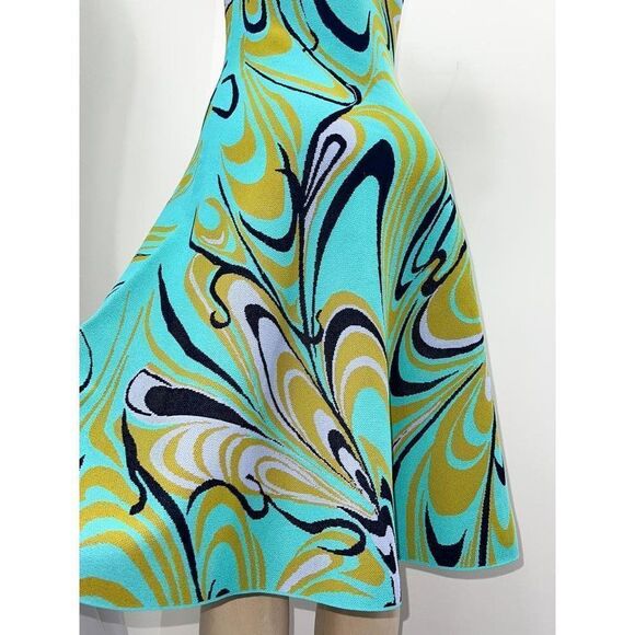 EMILIO PUCCI Turquoise Onde Print Fit & Flare Knit Knee Length Dress Siz… - Picture 10 of 14